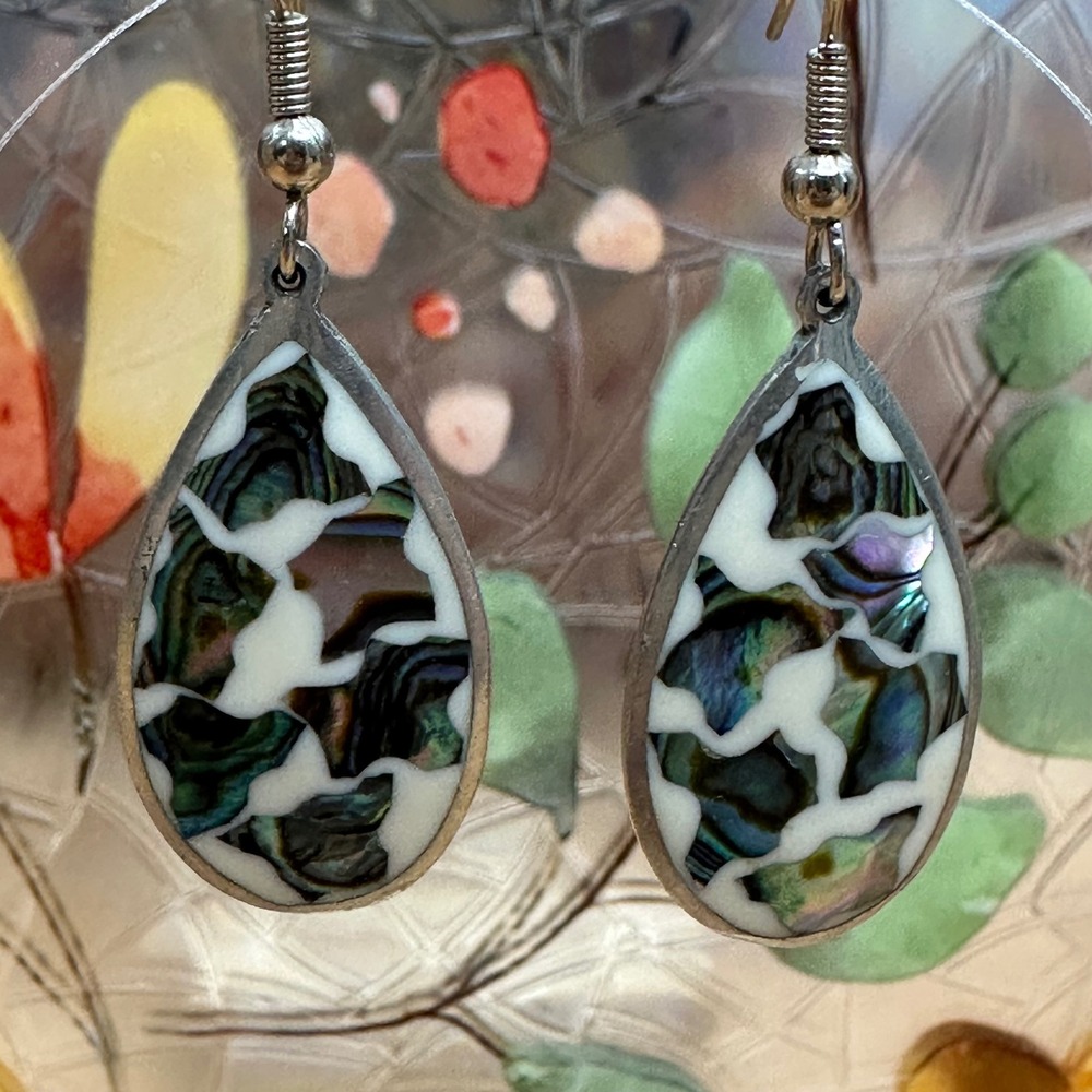 Alpaca Mexico Women Earrings OS Multi Excellent Abalone Shell Inlay Boho Coastal